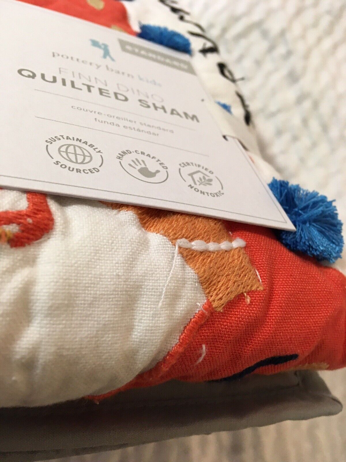 NWT! Pottery Barn Kids Finn Dino Sham/Standard/Multicolor/.50 - Fresh Stock Dated February 2026