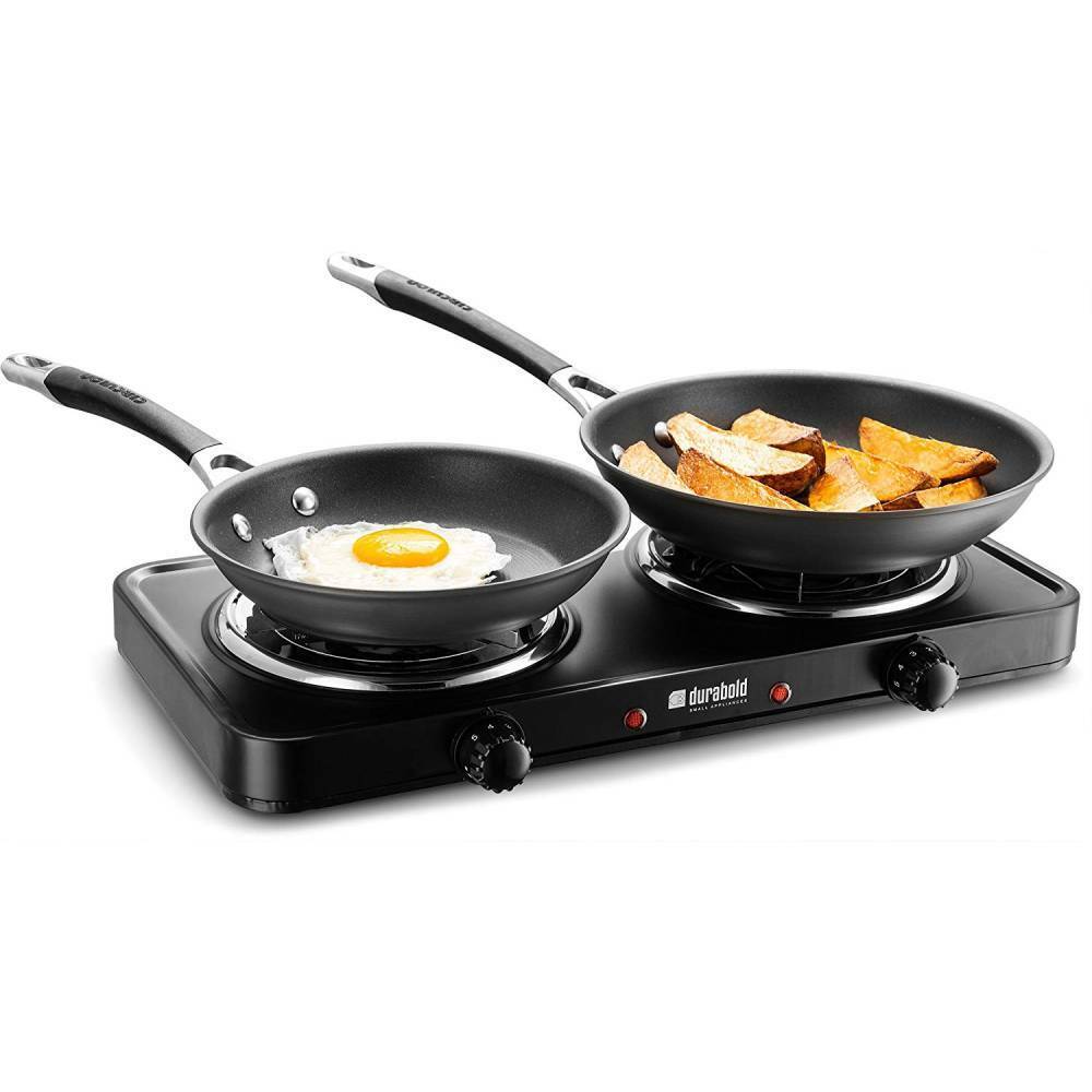Durabold Electric Double Burner Countertop Hot Plate 1000W 700W Portable, Black - Fresh Stock Dated February 2026