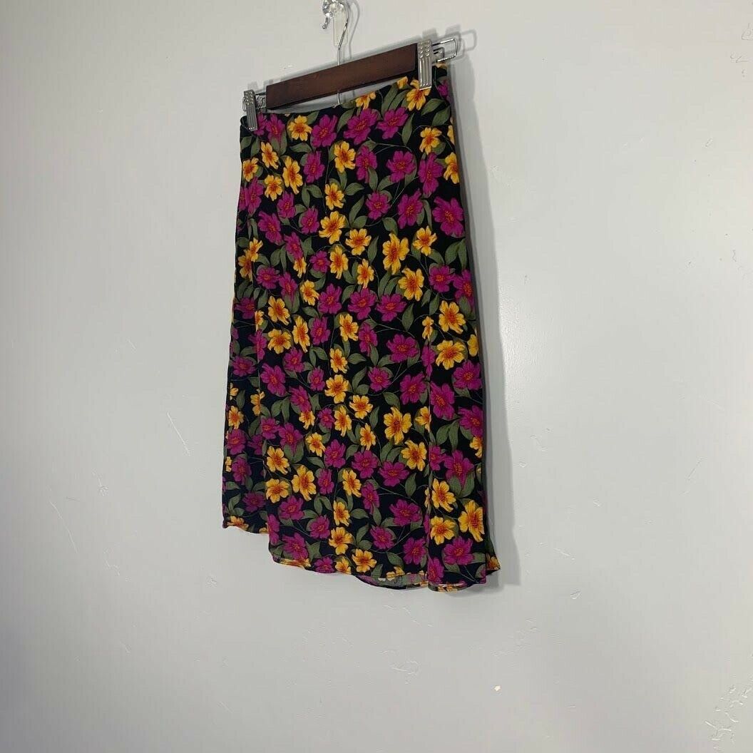 Vintage 90's Pink Yellow Floral High-Waisted Midi Skirt Women's XS - Fresh Stock Dated February 2026