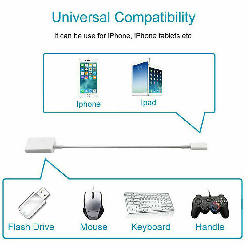 USB Host to 8 Pin Camera Kit Adapter Cable For IPAD IPHONE 8 Plus X XS 11 OTG US - Fresh Stock Dated February 2026