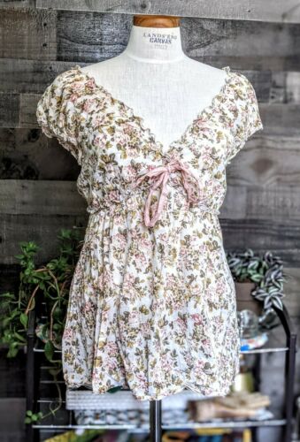 Floral Peasant Prairie Cottagecore Pastel Garden Grunge Blouse Tie Empire Waist - Fresh Stock Dated March 2026