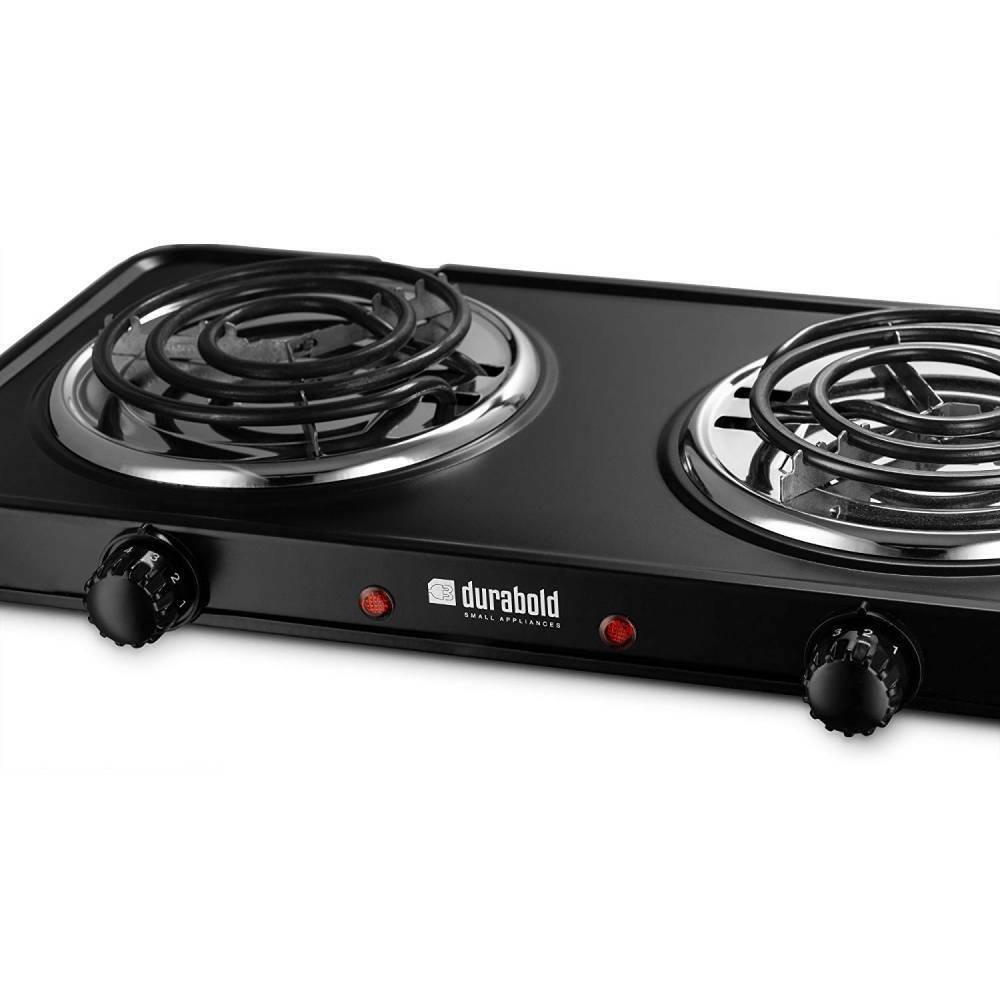 Durabold Electric Double Burner Countertop Hot Plate 1000W 700W Portable, Black - Fresh Stock Dated February 2026