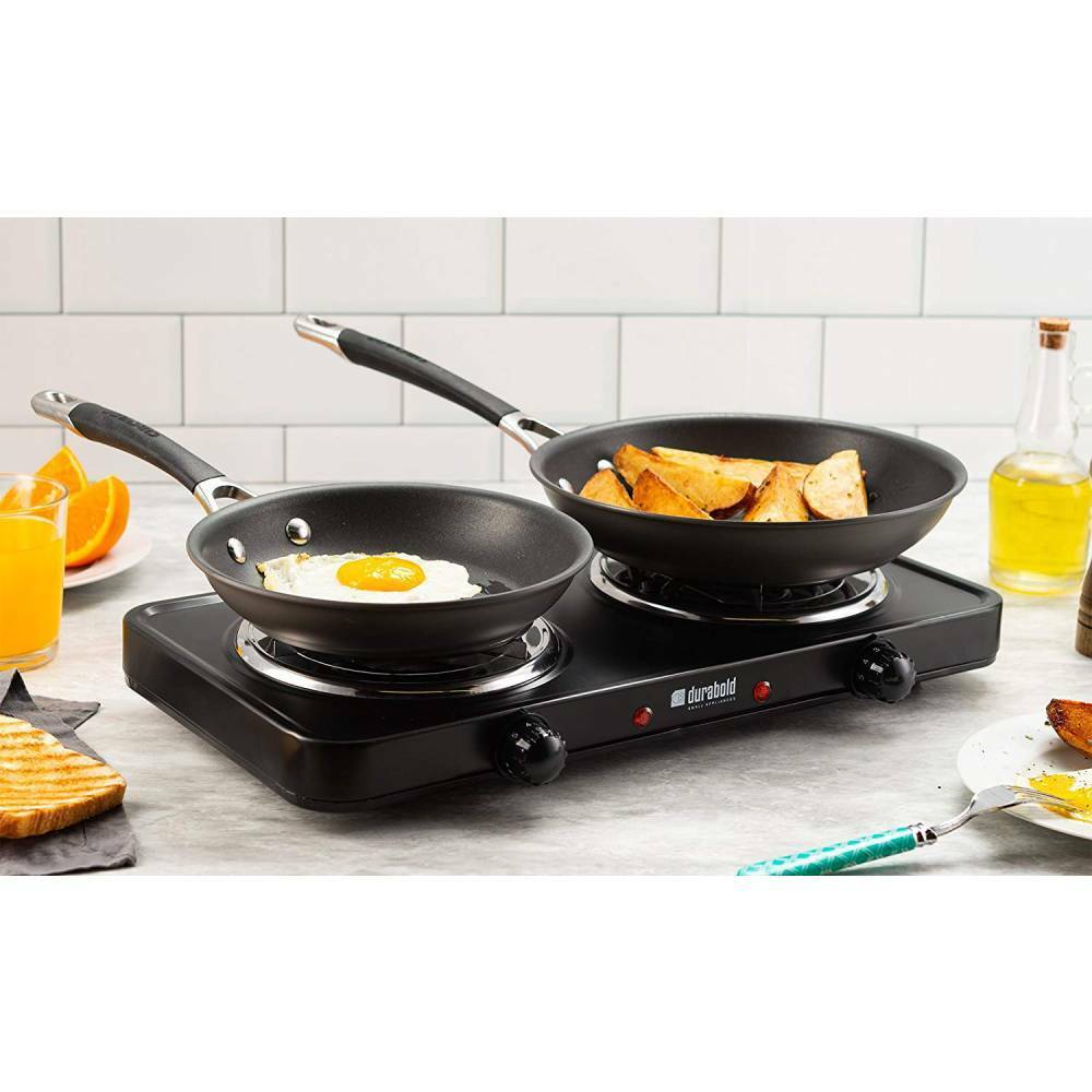 Durabold Electric Double Burner Countertop Hot Plate 1000W 700W Portable, Black - Fresh Stock Dated February 2026