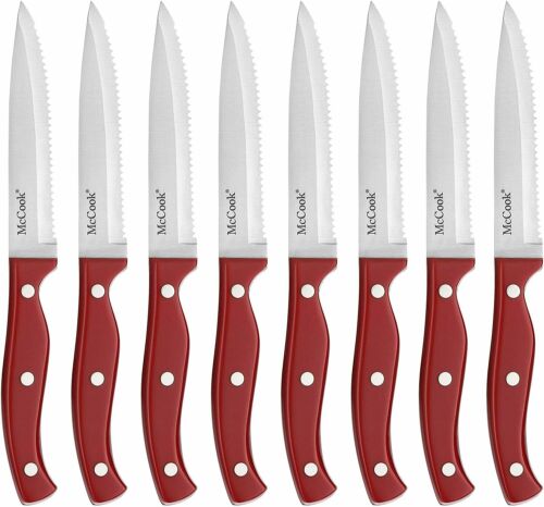 McCook Kitchen Knife Block Set Steak Knives Cutlery Set Stainless Steel Red - Fresh Stock Dated December 2025