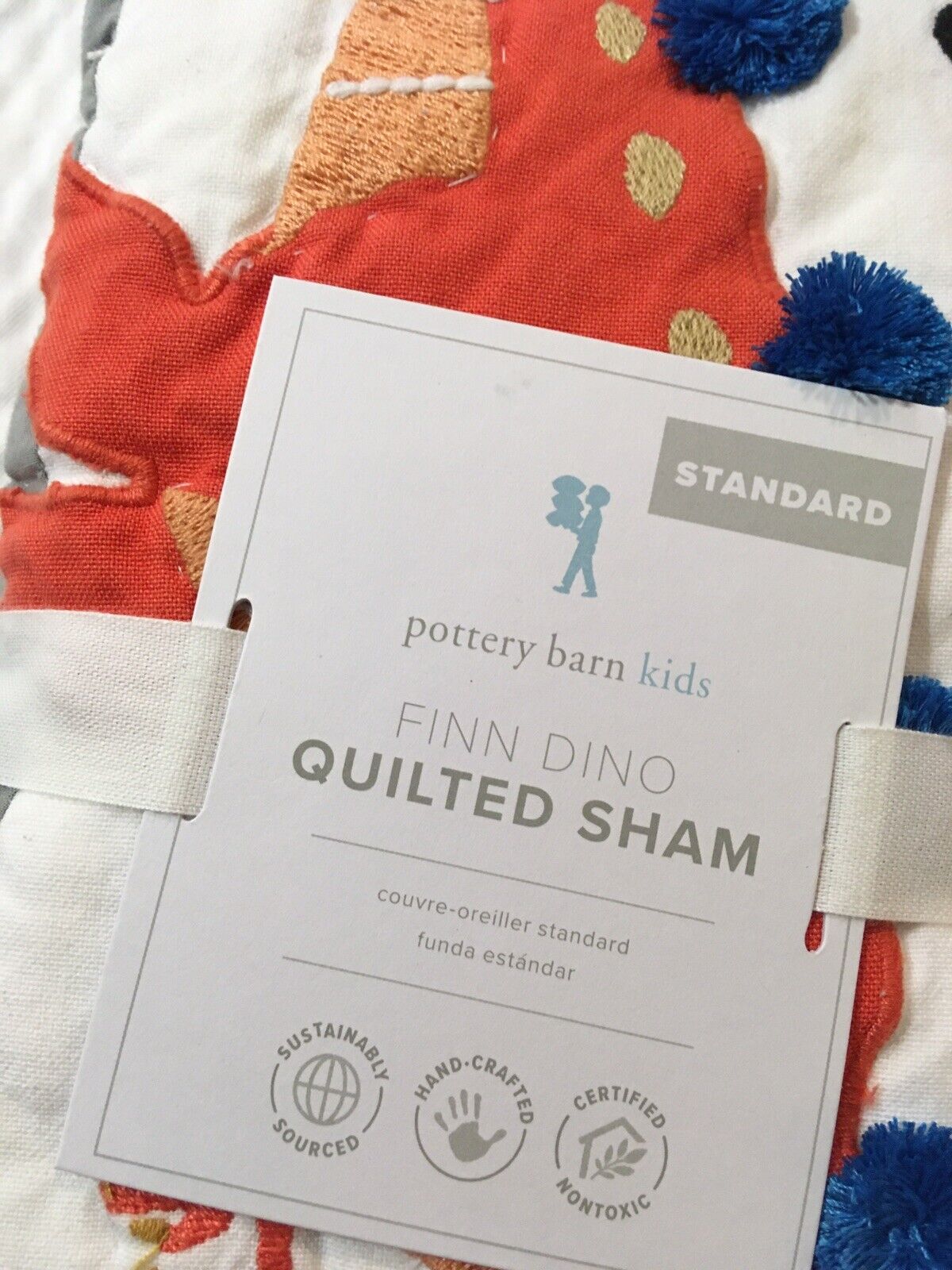 NWT! Pottery Barn Kids Finn Dino Sham/Standard/Multicolor/.50 - Fresh Stock Dated February 2026