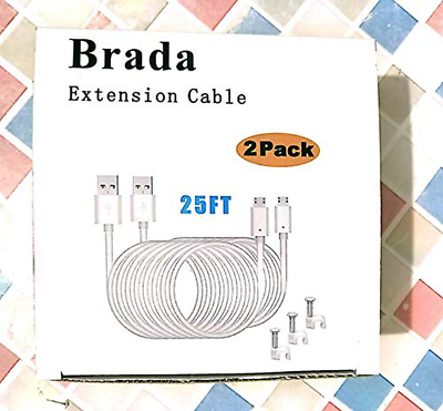 Brada 2Pack 25ft Micro USB Power Cord,Micro USB to USB Charging Cable,DC Power - Fresh Stock Dated December 2025