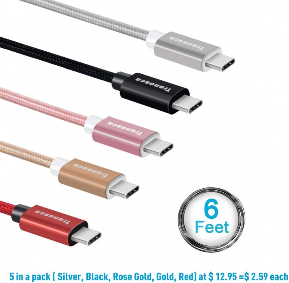 Tranesca 5 Pack 6ft Data Cable Fast USB Type C Phone Charger Cord for... - Fresh Stock Dated February 2026
