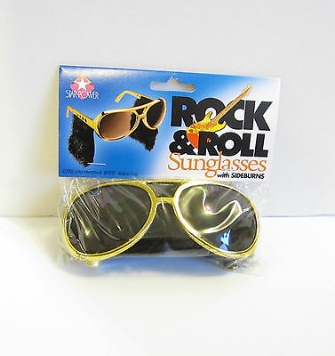 20 PAIR OF GOLD ROCK & ROLL SUN GLASSES WITH SIDEBURNS ELVIS SUNGLASSES COSTUME - Fresh Stock Dated December 2025