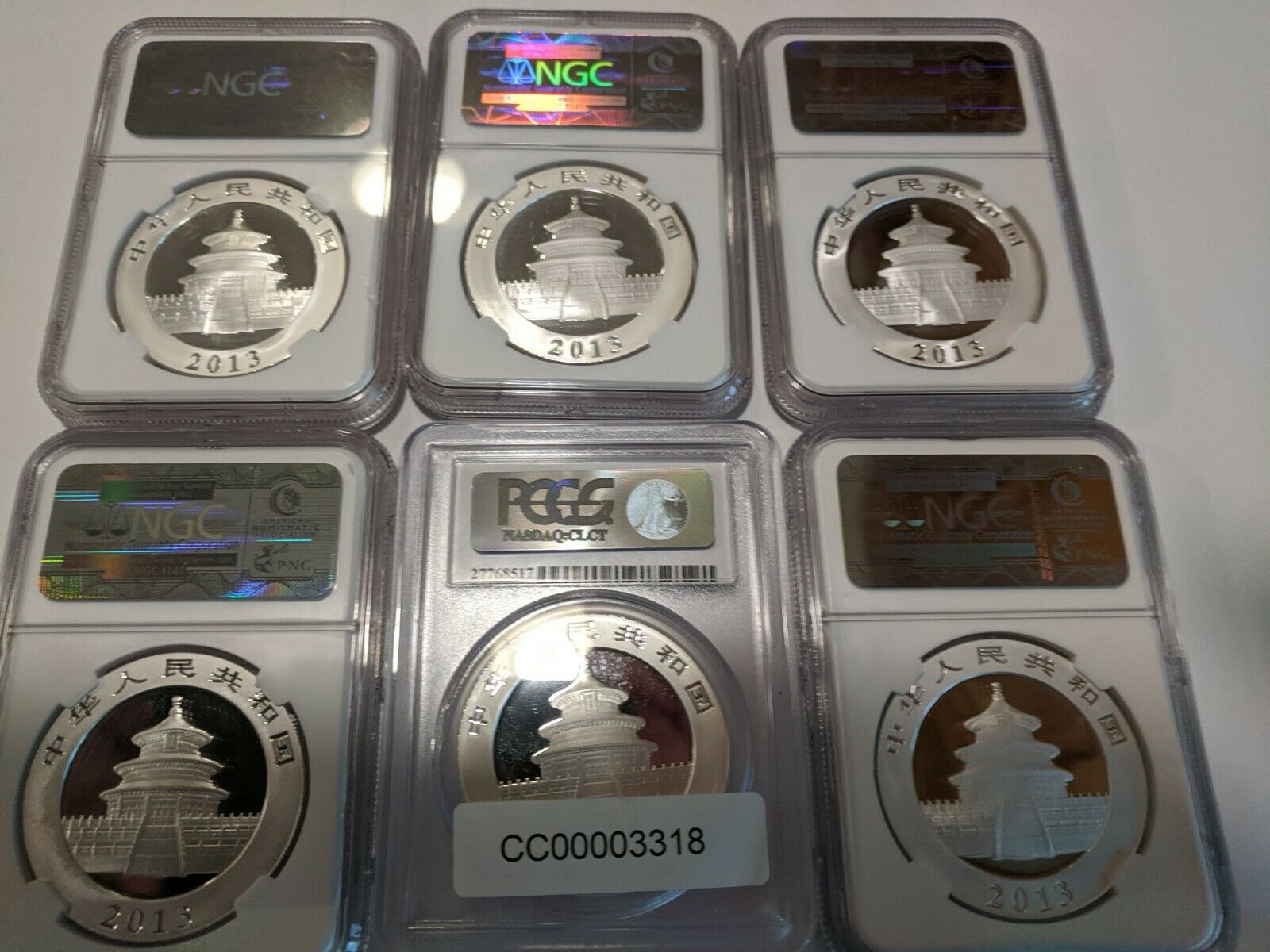 2013 - (20) 1 oz. Silver Coins  China Panda Set  Cert. MS70  All Six Variations. - Fresh Stock Dated February 2026