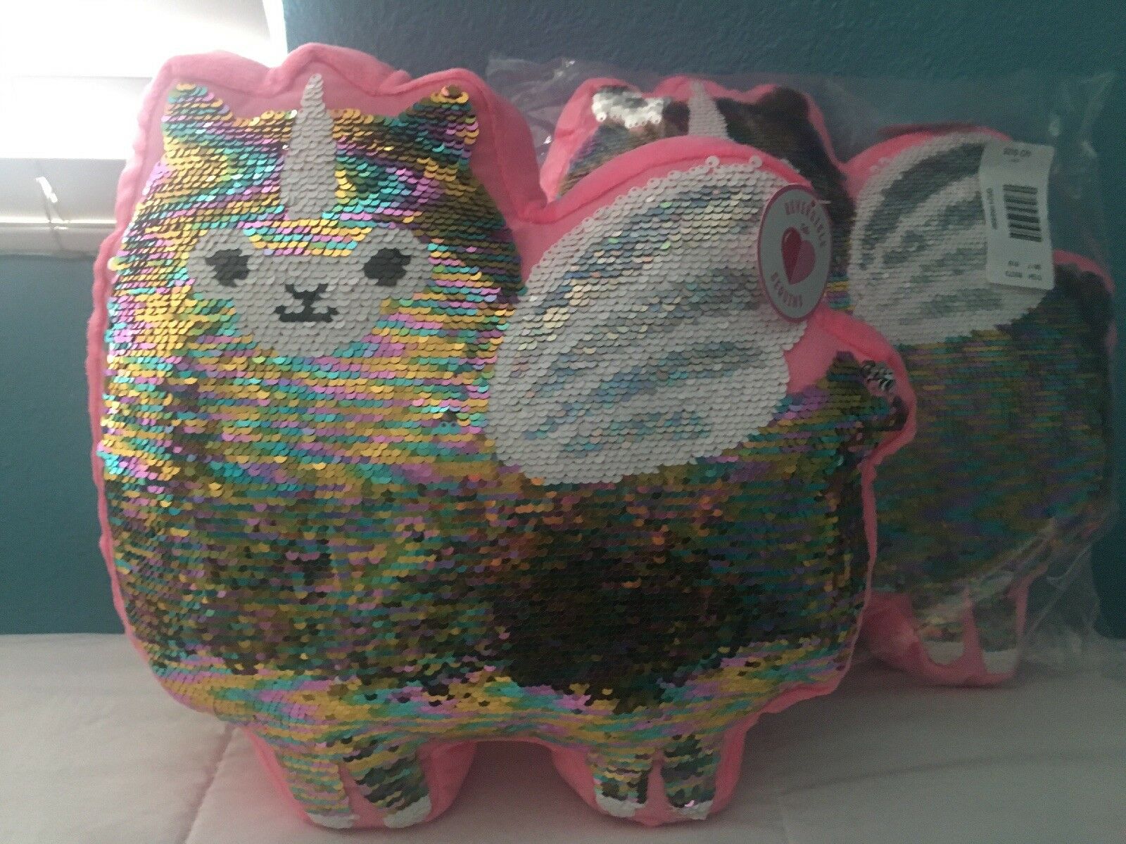 NWT FACTORY SEALED Girls JUSTICE Shaped Llama Unicorn Flip Sequin PILLOW GIFT - Fresh Stock Dated December 2025
