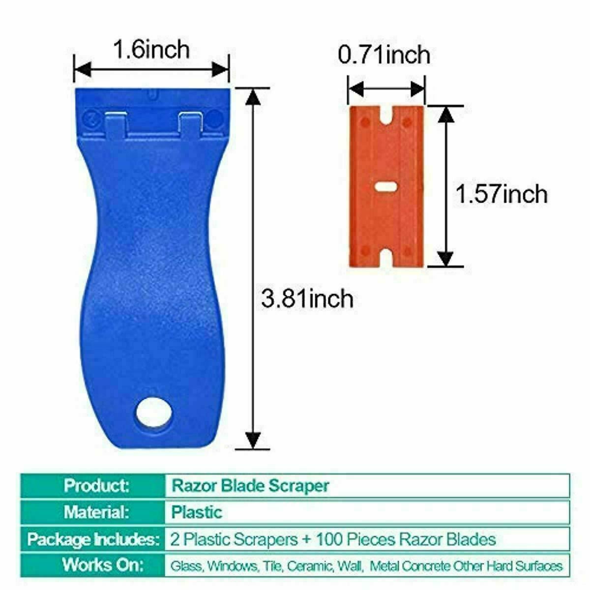 Plastic Razor Blade Scraper 2 Pack Tool & 100 Pack Plastic Razor Blades - Fresh Stock Dated February 2026