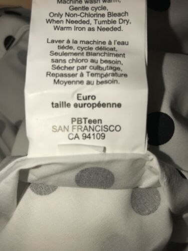 Pb Pottery Barn Teen White Black Polka Dots Single Euro Pillow Sham All Cotton - Fresh Stock Dated December 2025