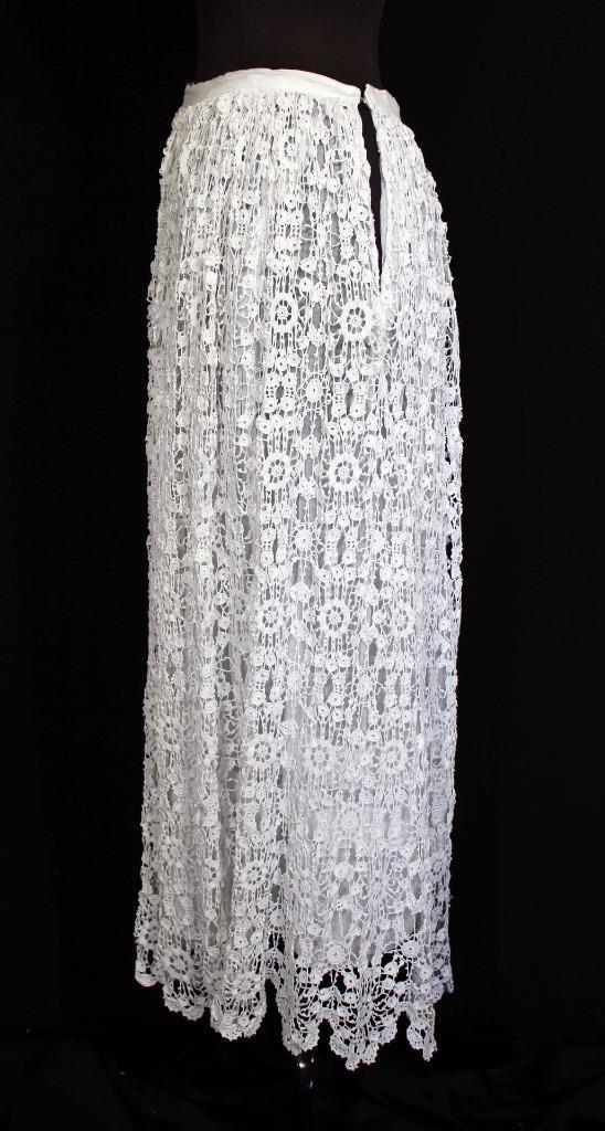 RARE ANTIQUE FRENCH LONG EDWARDIAN WHITE COTTON LACE PETTICOAT SKIRT 27