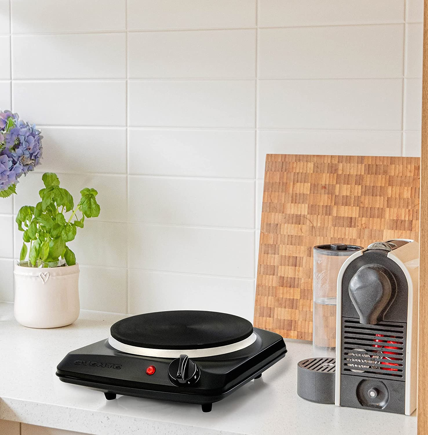 Ovente Electric Cast Iron Burner 7 Inch Single Hot Plate Compact Cooktop BGS101B - Fresh Stock Dated February 2026