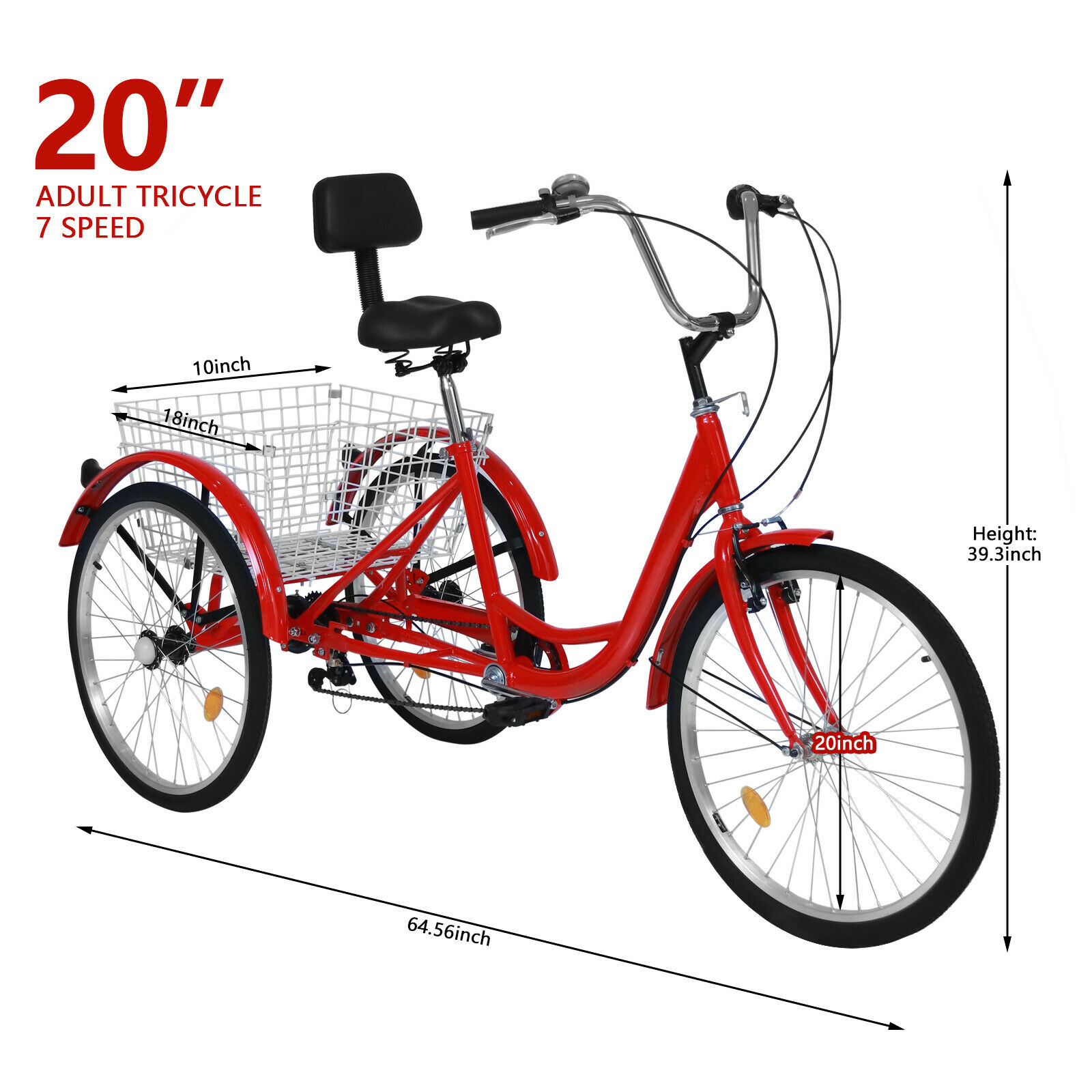 20/24/26inch Adult Tricycle 7 Speed 3-Wheel Adult Bicycle Trike w/Basket & Tools - Fresh Stock Dated December 2025