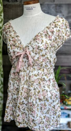 Floral Peasant Prairie Cottagecore Pastel Garden Grunge Blouse Tie Empire Waist - Fresh Stock Dated March 2026