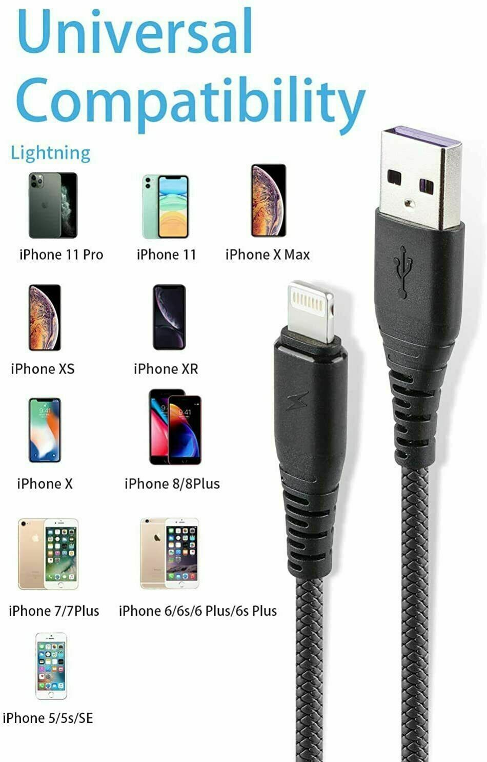 3Pack 6ft Charger Cable CABEPOW for Long 6 Foot iPhone 6Feet, Black - Fresh Stock Dated February 2026