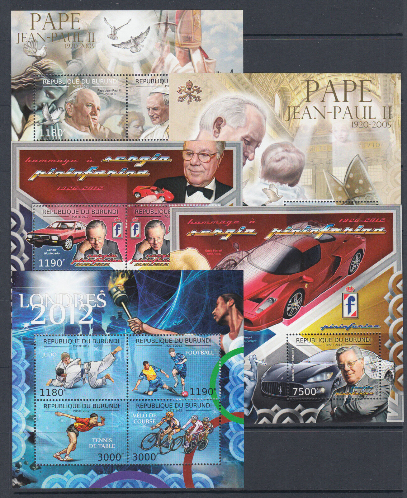 Burundi Sc 1153-1190 MNH. 2012 Topicals, long set of 38 souvenir sheets, VF. - Fresh Stock Dated December 2025