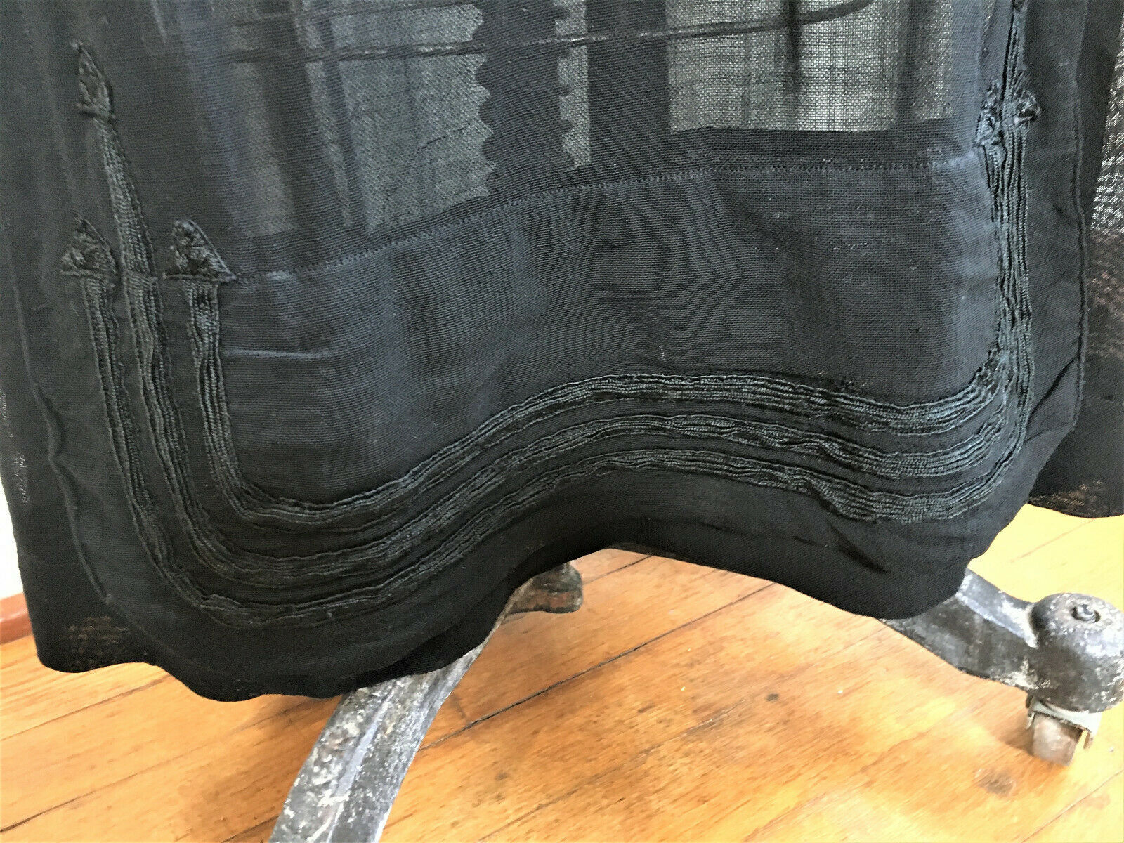 Antique Edwardian Black Skirt c1915 Wool Silk Trim Pleats Curved Overlay - Fresh Stock Dated December 2025