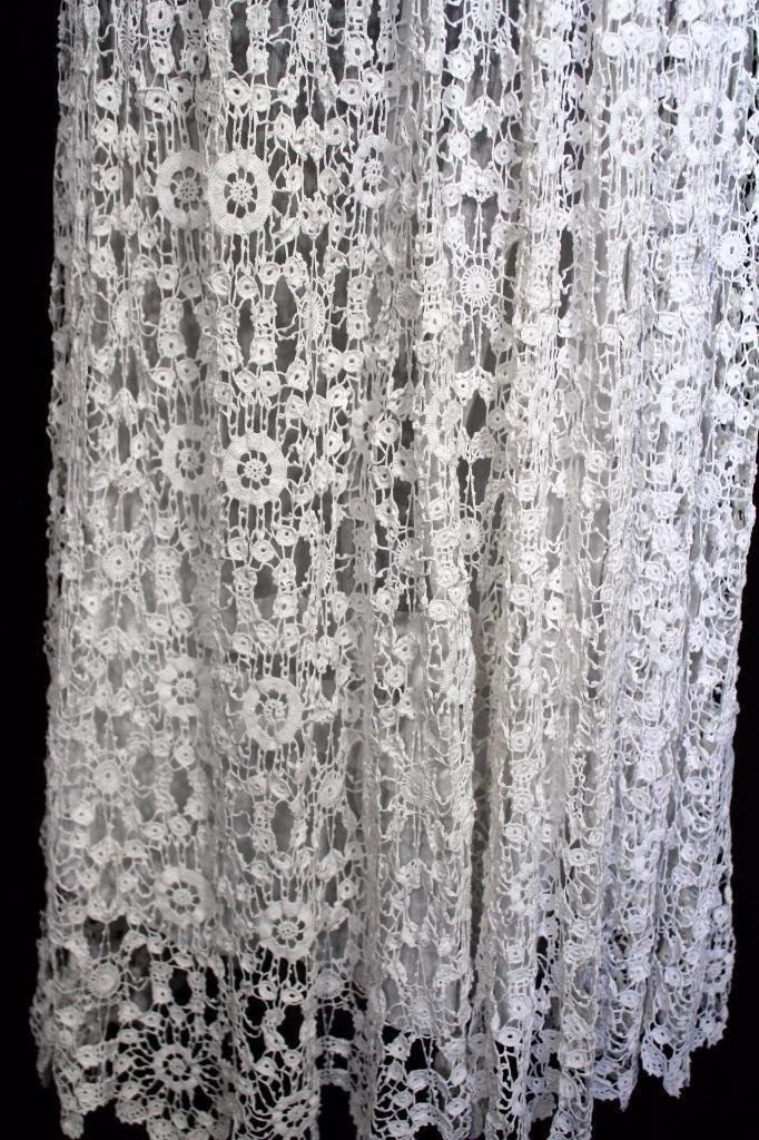 RARE ANTIQUE FRENCH LONG EDWARDIAN WHITE COTTON LACE PETTICOAT SKIRT 27