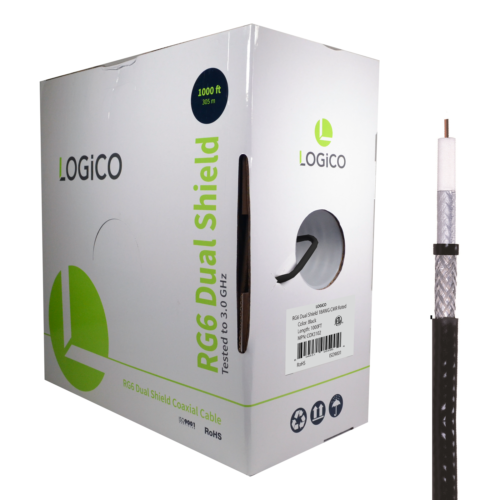 RG6 CoaxCable DualShield 1000FT Black+Strip Tool+Crimp Tool+50F-Type Connect Kit - Fresh Stock Dated December 2025