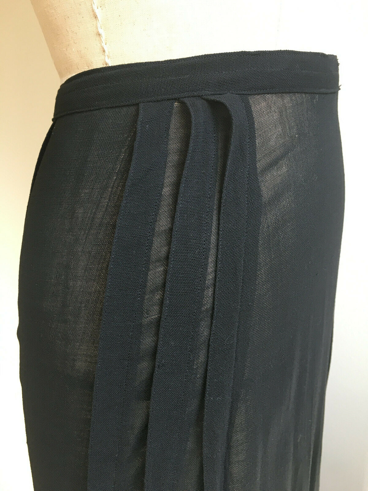Antique Edwardian Black Skirt c1915 Wool Silk Trim Pleats Curved Overlay - Fresh Stock Dated December 2025