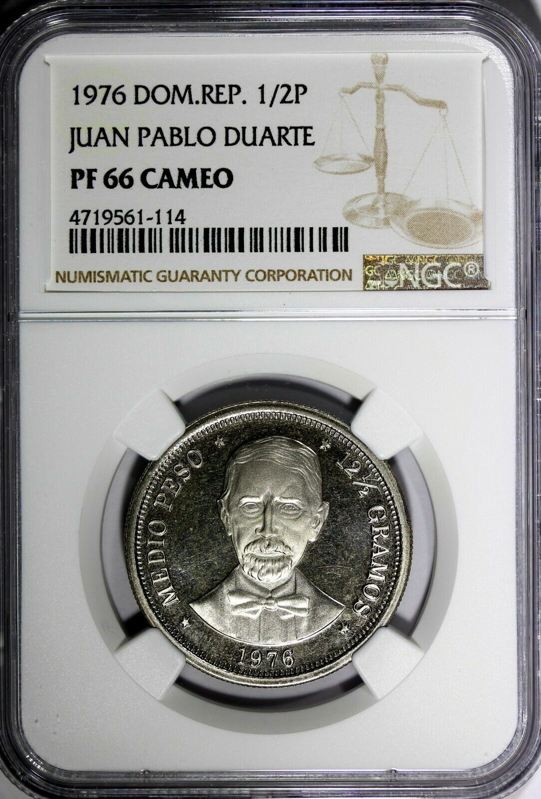 DOMINICAN REPUBLIC PROOF 1976 1/2 Peso NGC PF66 CAMEO Mintage-5,000 KM# 44 - Fresh Stock Dated December 2025