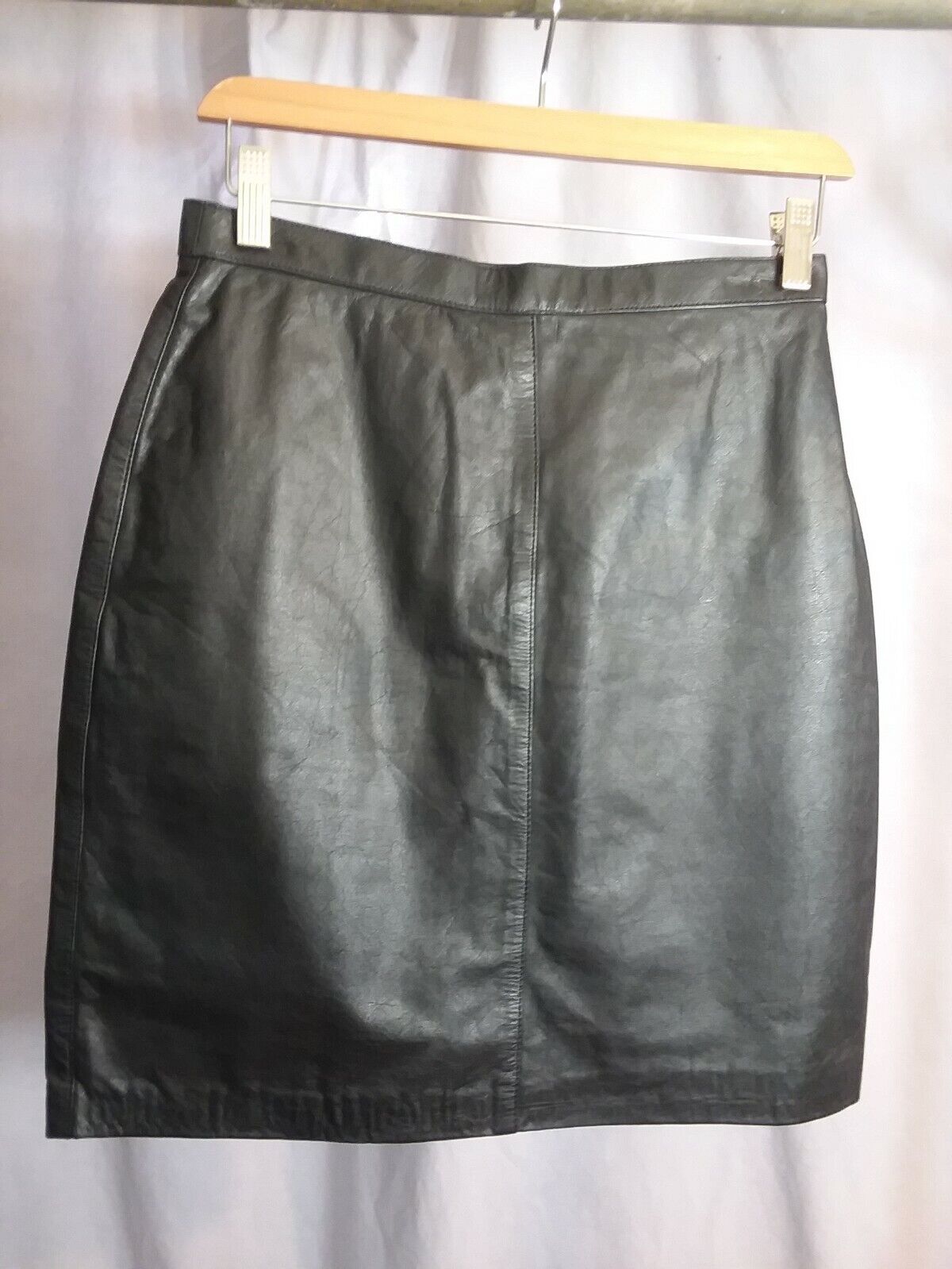Vtg 80s Adler Black Leather Mini Skirt 26
