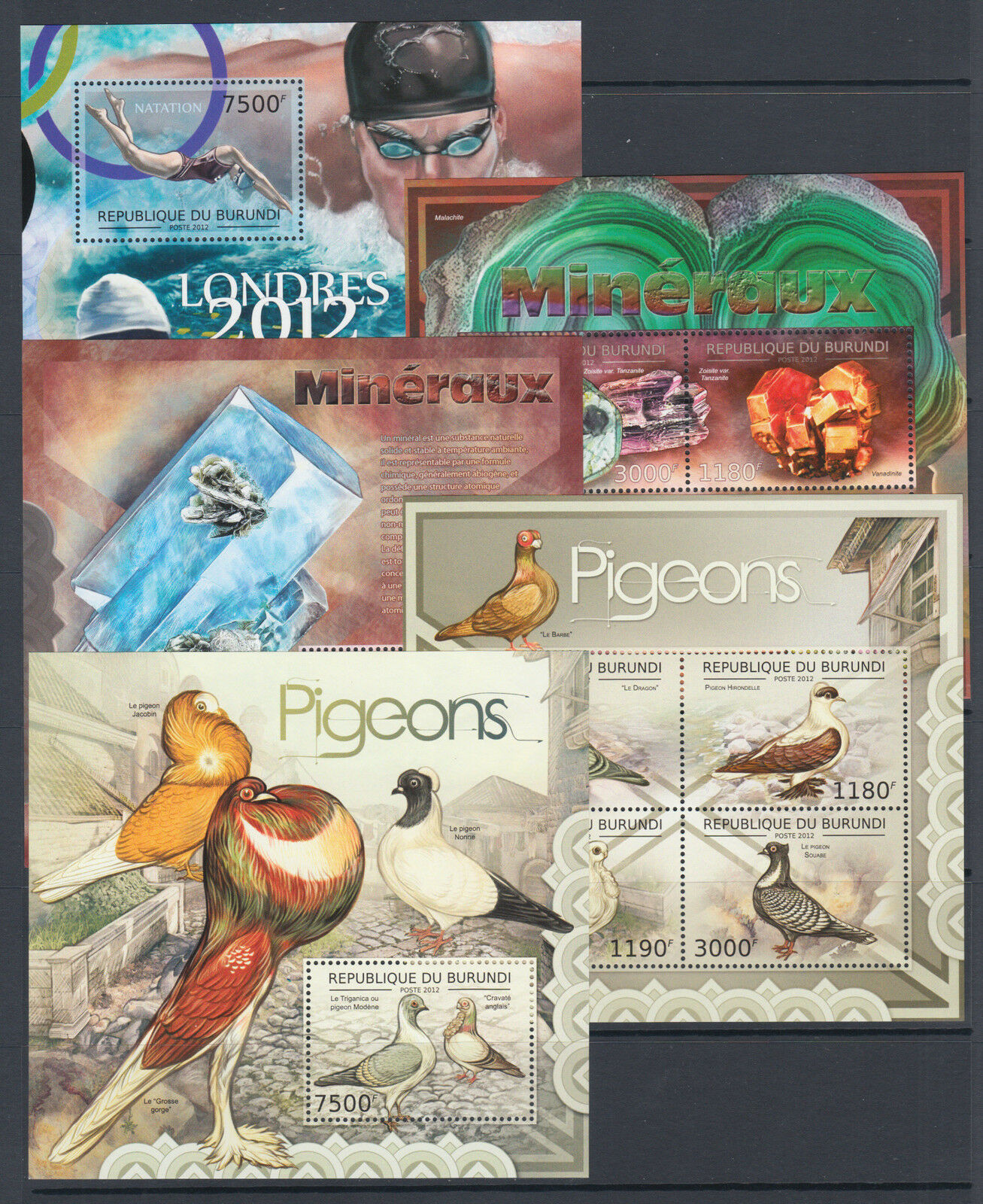 Burundi Sc 1153-1190 MNH. 2012 Topicals, long set of 38 souvenir sheets, VF. - Fresh Stock Dated December 2025