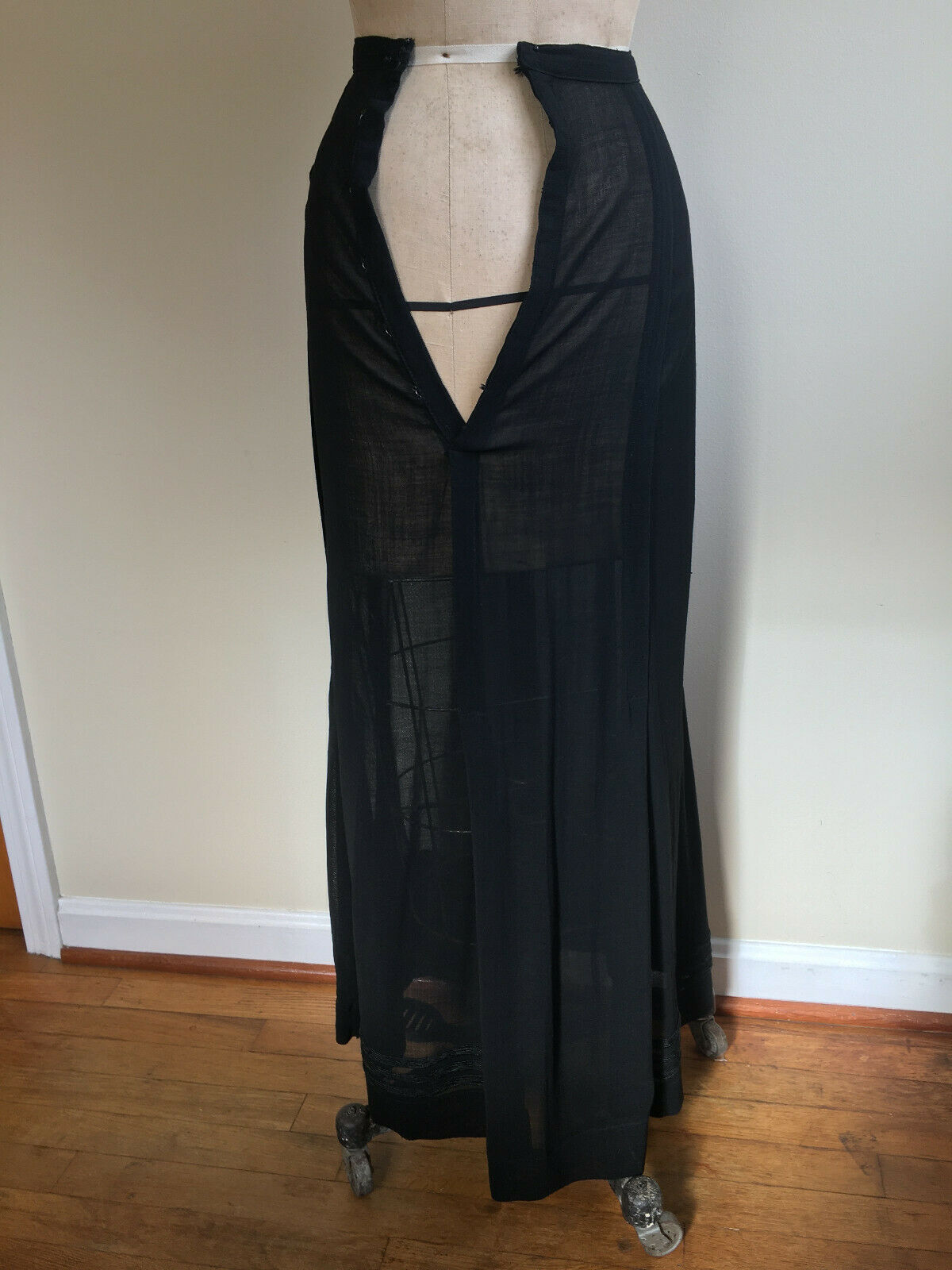 Antique Edwardian Black Skirt c1915 Wool Silk Trim Pleats Curved Overlay - Fresh Stock Dated December 2025