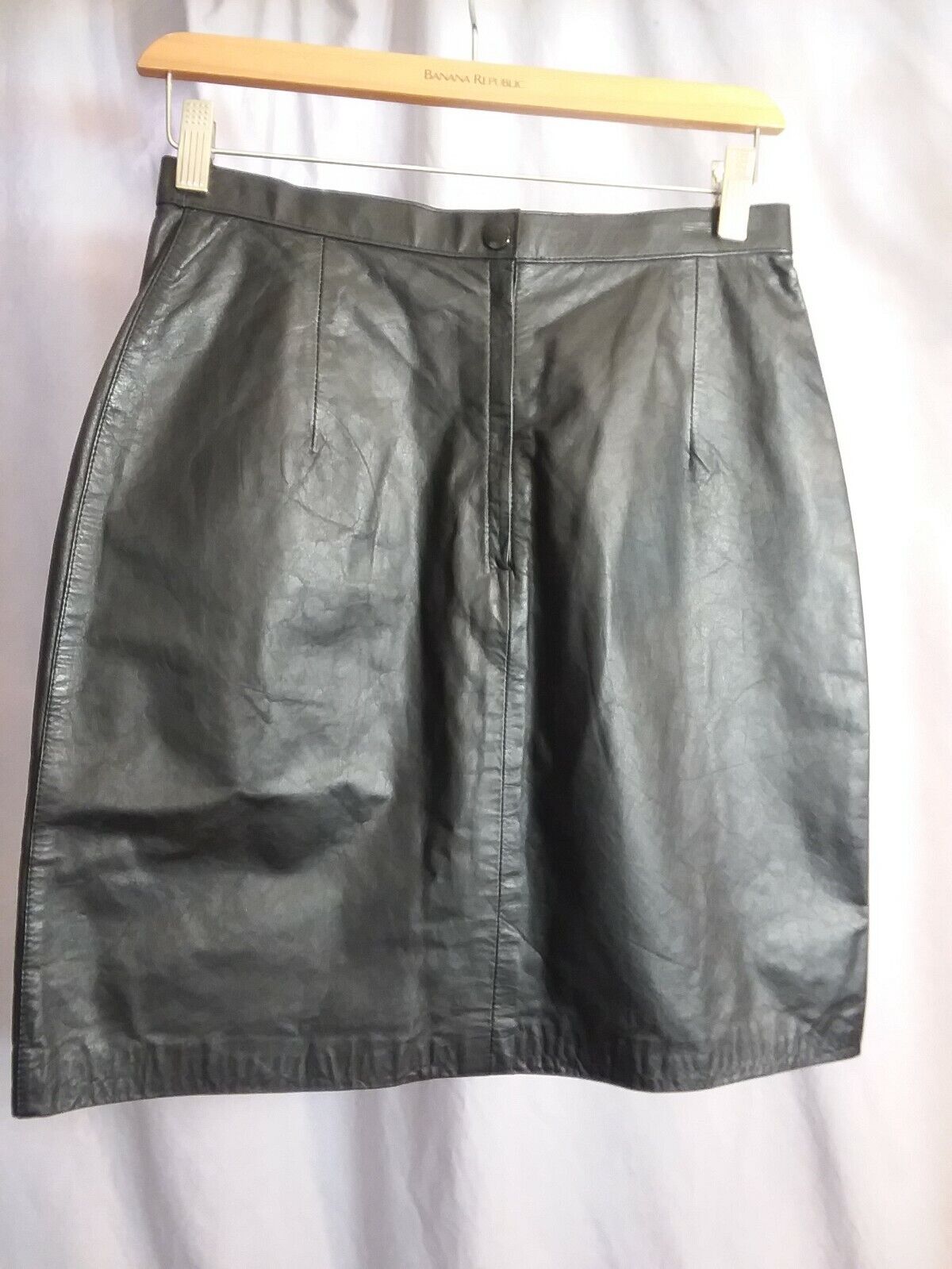 Vtg 80s Adler Black Leather Mini Skirt 26