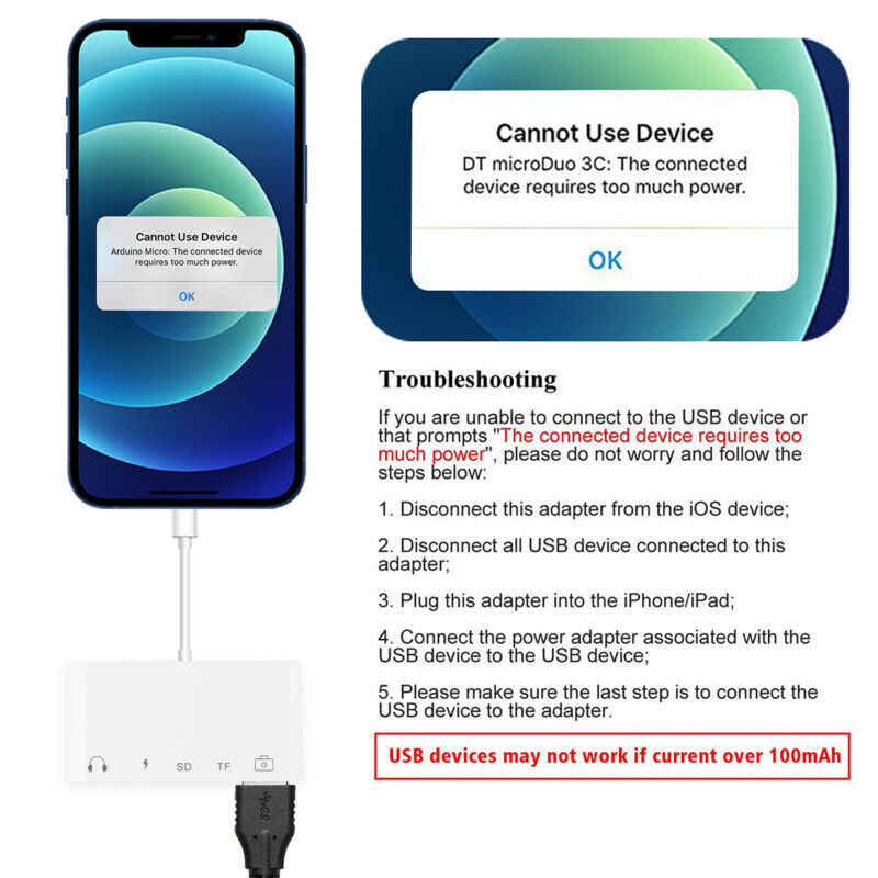 For iPhone 13 Pro Max/12/XS/XR/8/7Plus SE3rd. To USB OTG Camera Adapter IOS15+ - Fresh Stock Dated February 2026