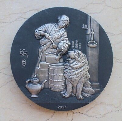 China 2017 80mm Silver Medal (Around 345 Grams) - Tibetan Mastiff - Fresh Stock Dated February 2026