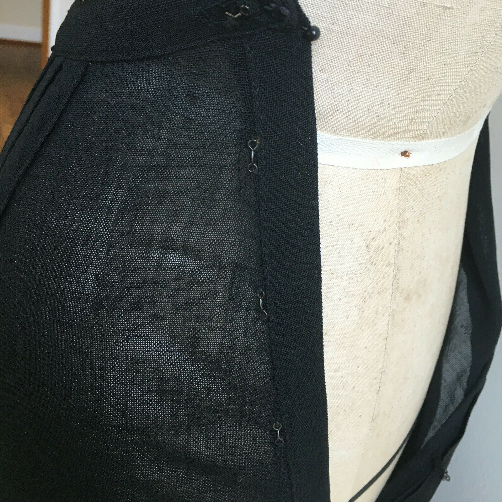 Antique Edwardian Black Skirt c1915 Wool Silk Trim Pleats Curved Overlay - Fresh Stock Dated December 2025