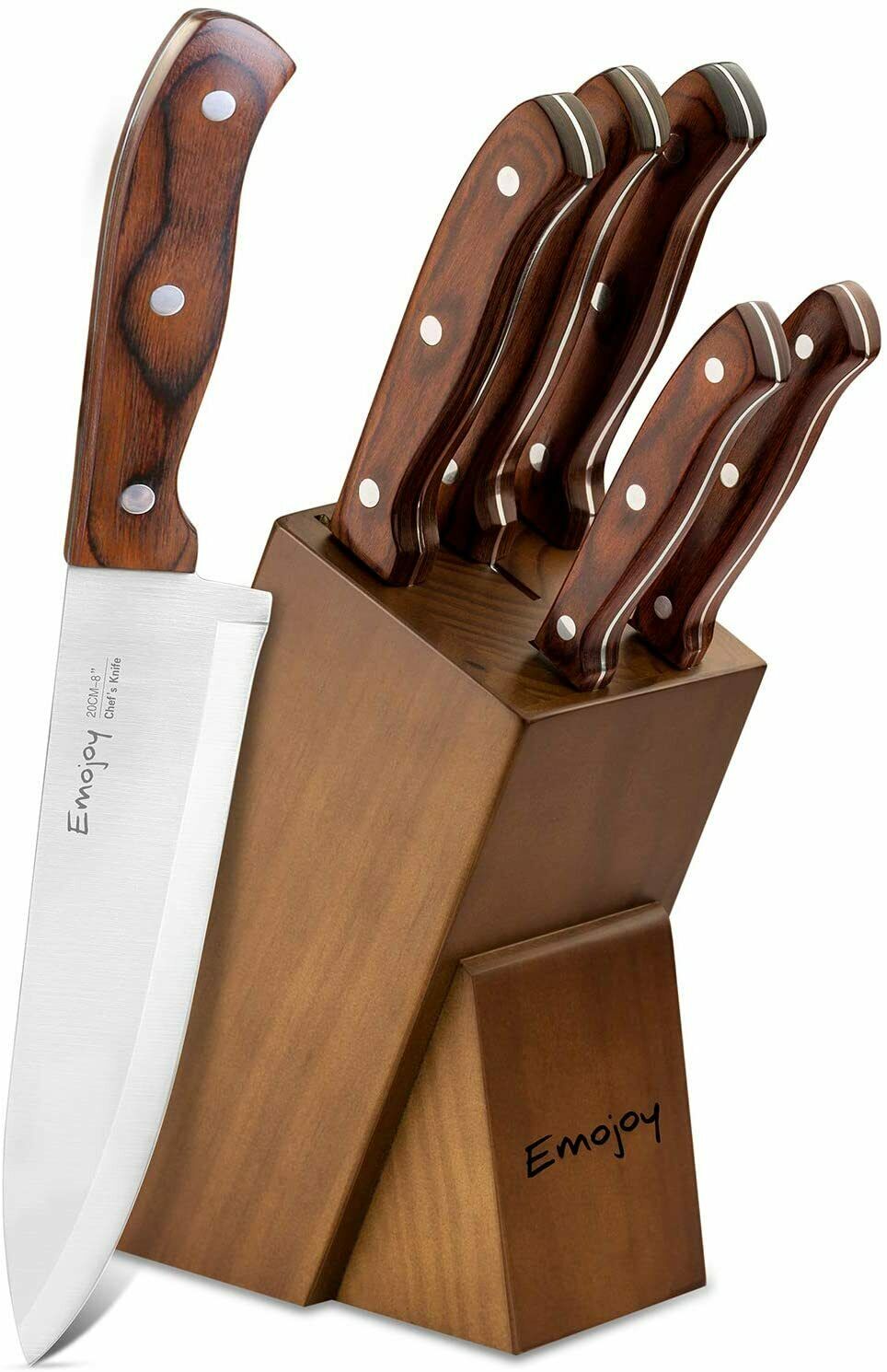 Knife Set with Block, 6 Pcs Kitchen Knives Set with Wood Block, Stainless Steel - Fresh Stock Dated December 2025