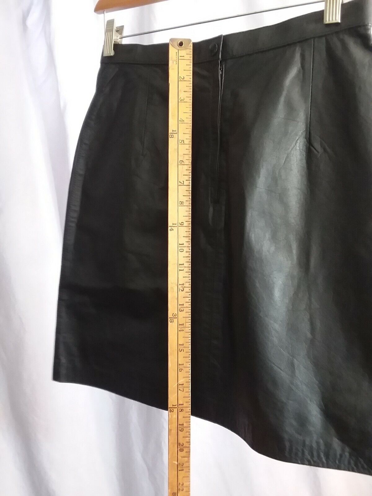 Vtg 80s Adler Black Leather Mini Skirt 26