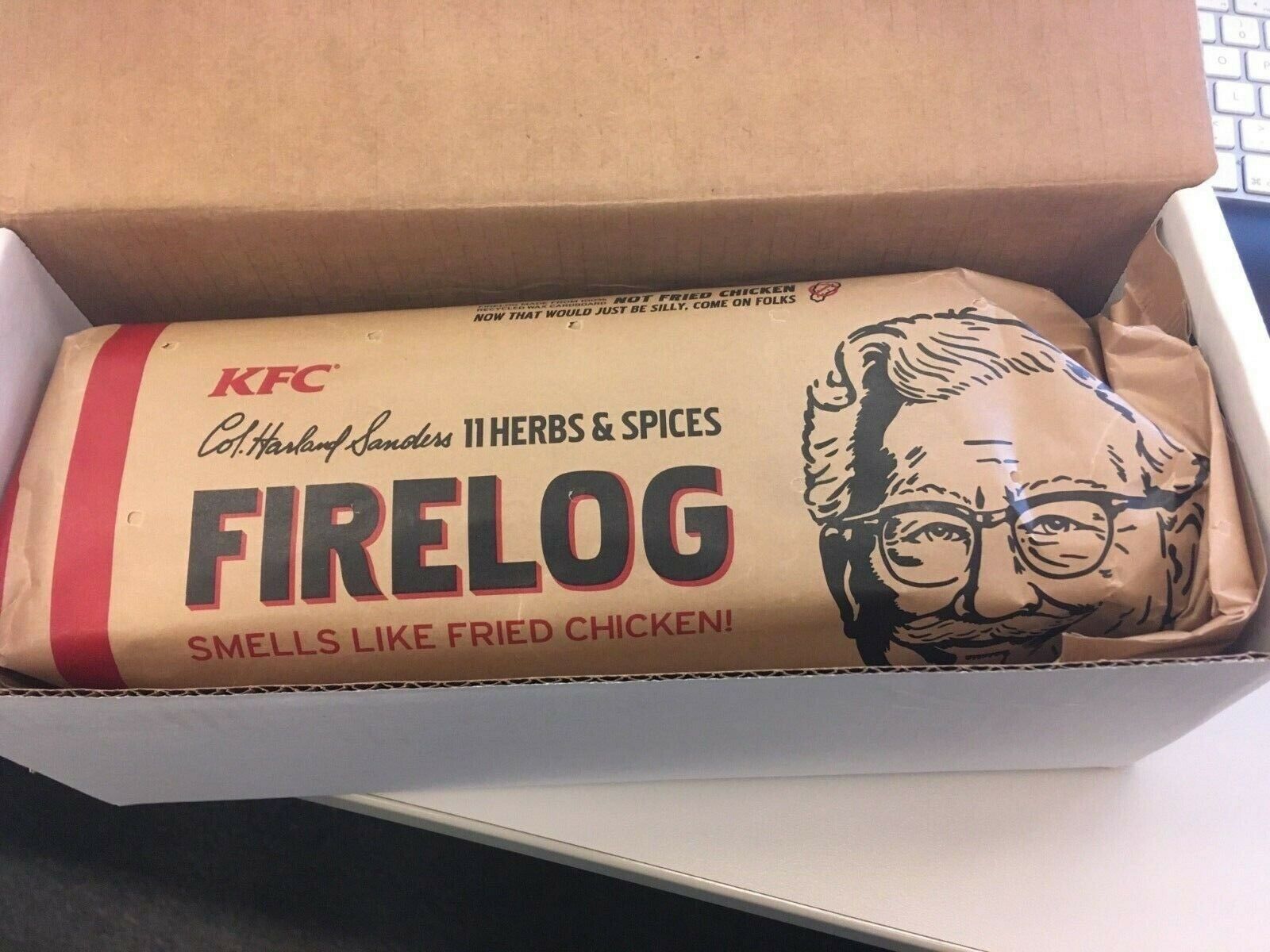 KFC FIRE LOG  11 HERBS AND SPICES ENVIROLOG KENTUCKY FRIED CHICKEN - In hand! - Fresh Stock Dated December 2025