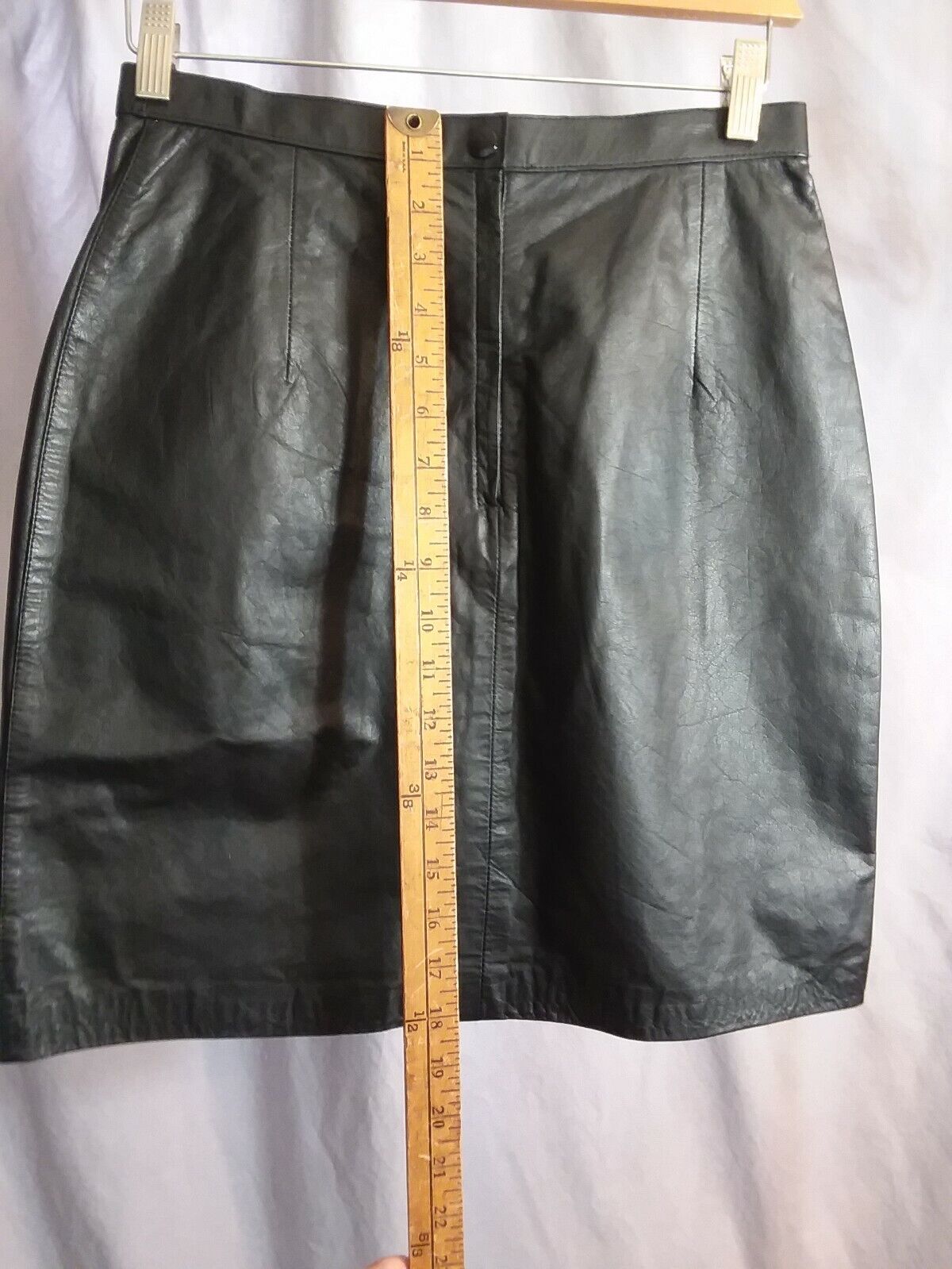 Vtg 80s Adler Black Leather Mini Skirt 26