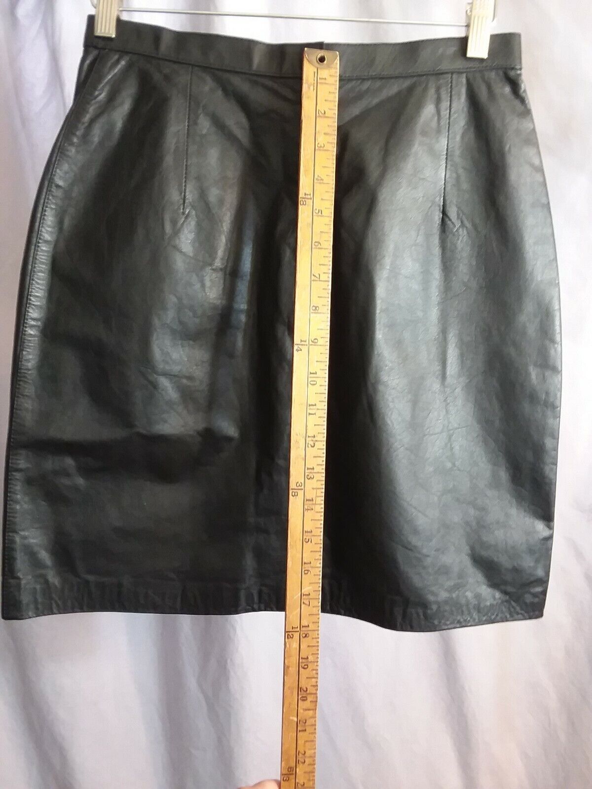 Vtg 80s Adler Black Leather Mini Skirt 26