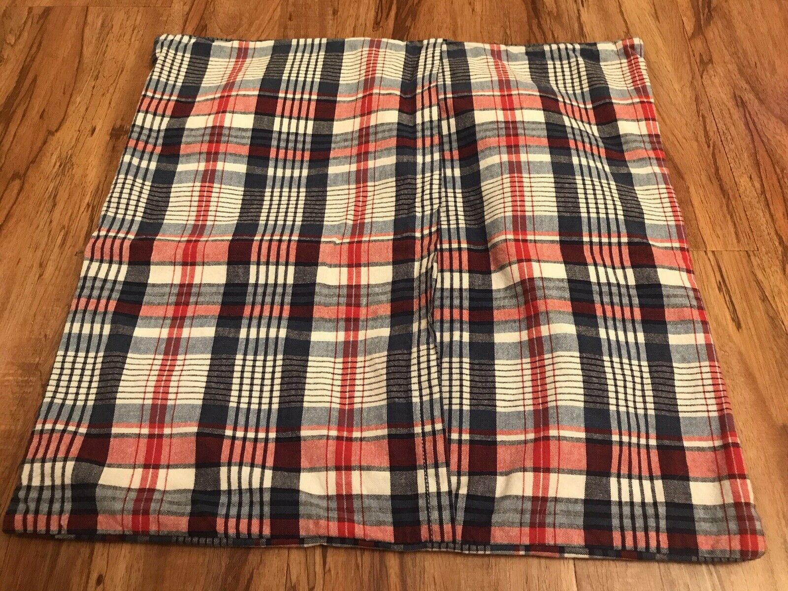 Pottery Barn Kids Train Square Throw Pillow Sham Red Blue White Plaid 16x16” - Fresh Stock Dated February 2026