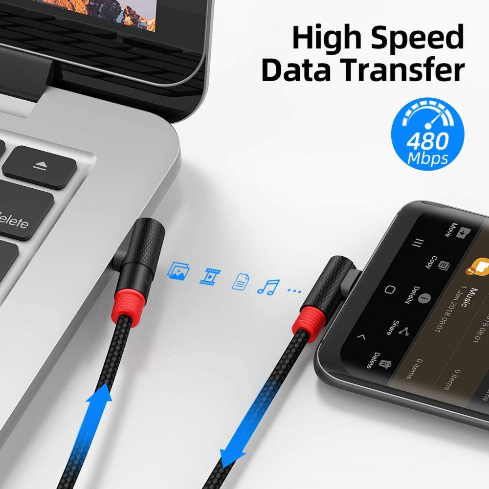 Right Angle USB C Cable,SUNGUY (1ft/0.3m, 2Pack) Short Nylon Braided 90 1ft*2 - Fresh Stock Dated February 2026