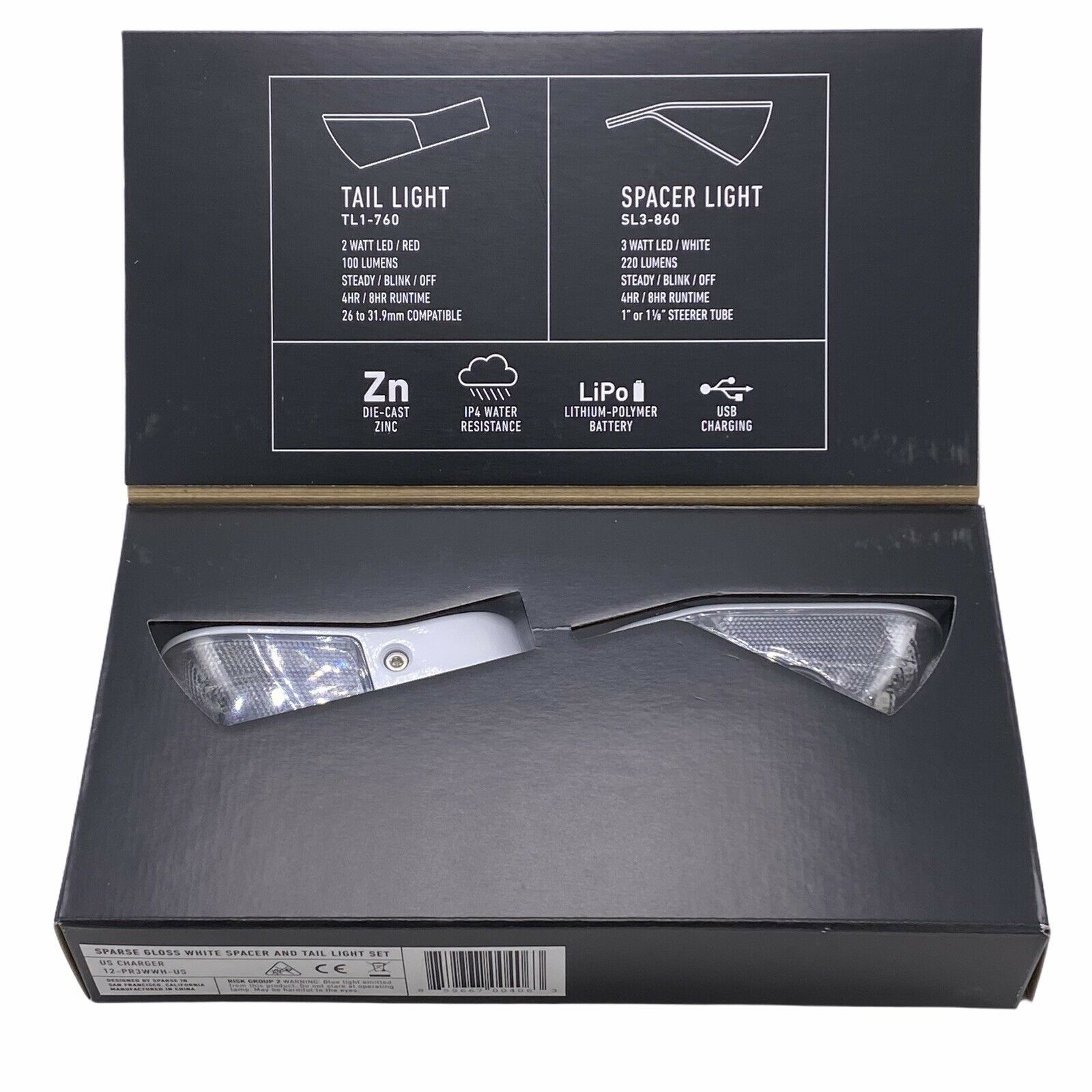 SPARSE FIXED CYCLING LIGHT SYSTEM Rechargeable (GLOSS WHITE) - Fresh Stock Dated December 2025