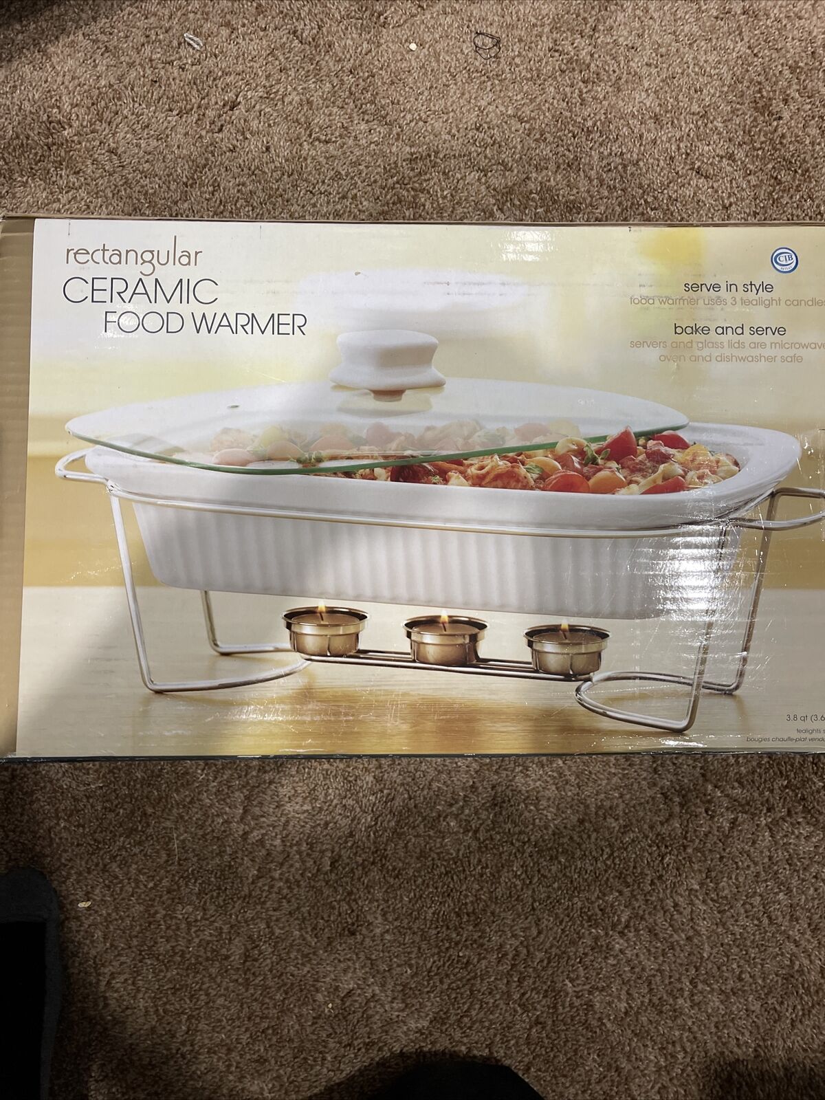 NEW Bed Bath & Beyond RECTANGULAR CERAMIC Tea Light FOOD WARMER 3.8 Quart - Fresh Stock Dated February 2026