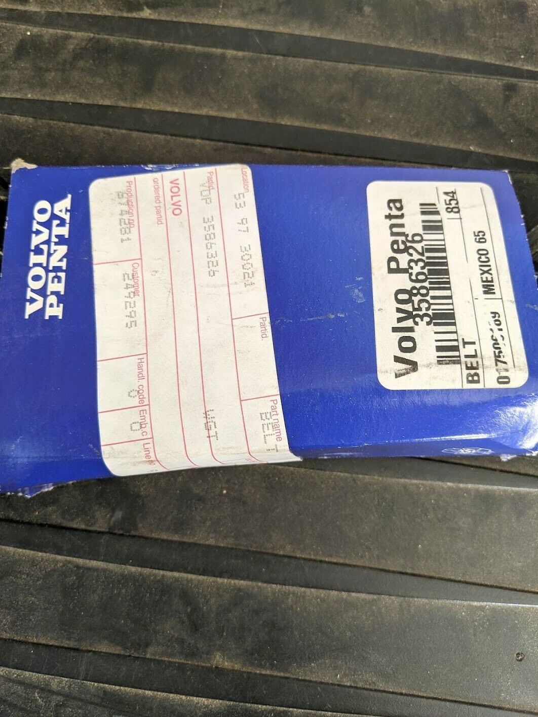 New Volvo Penta Belt mfg Part Number 3586326 - Fresh Stock Dated February 2026