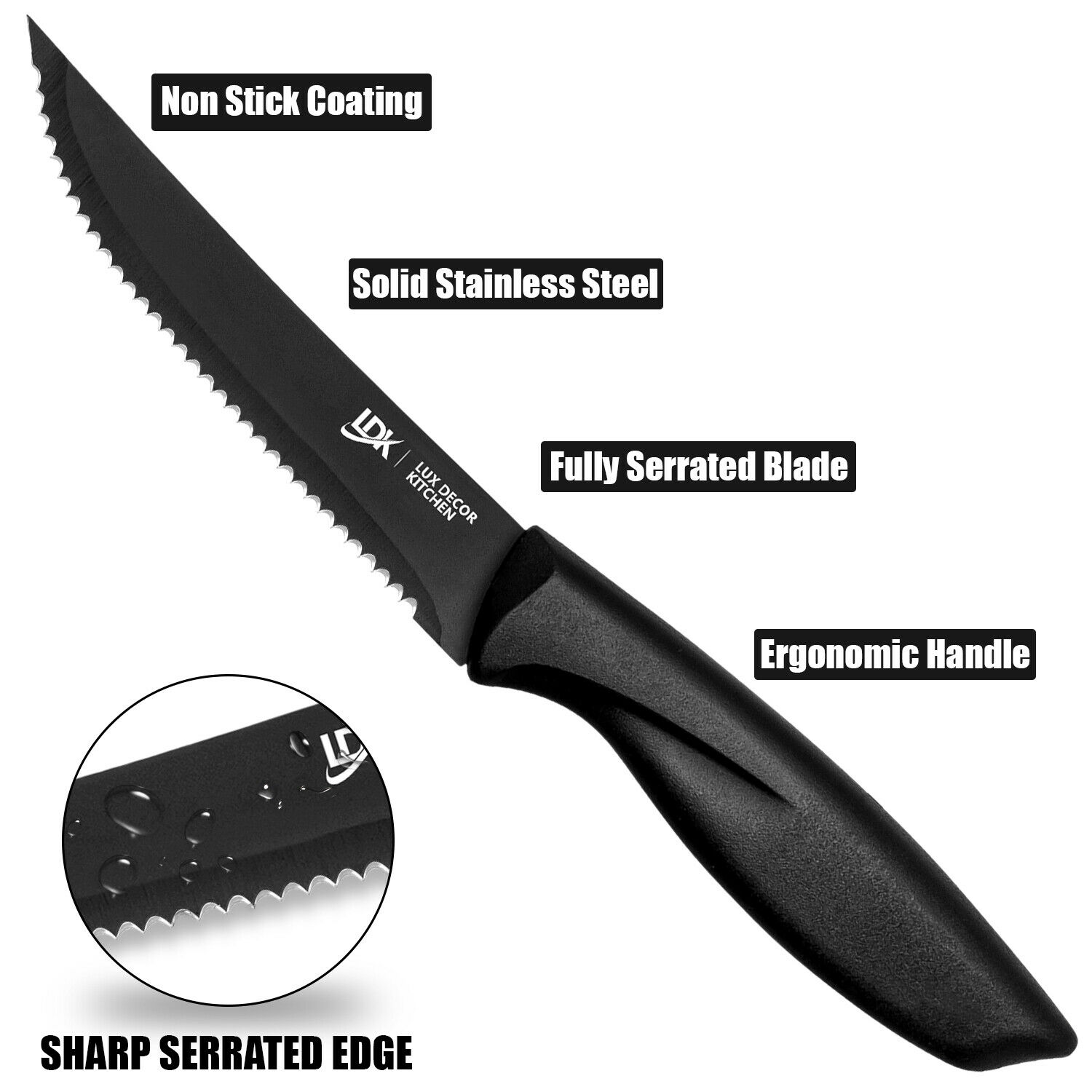 8 Piece Stainless Knife Set Professional Serrated Steak Knives Kitchen Tools USA - Fresh Stock Dated December 2025