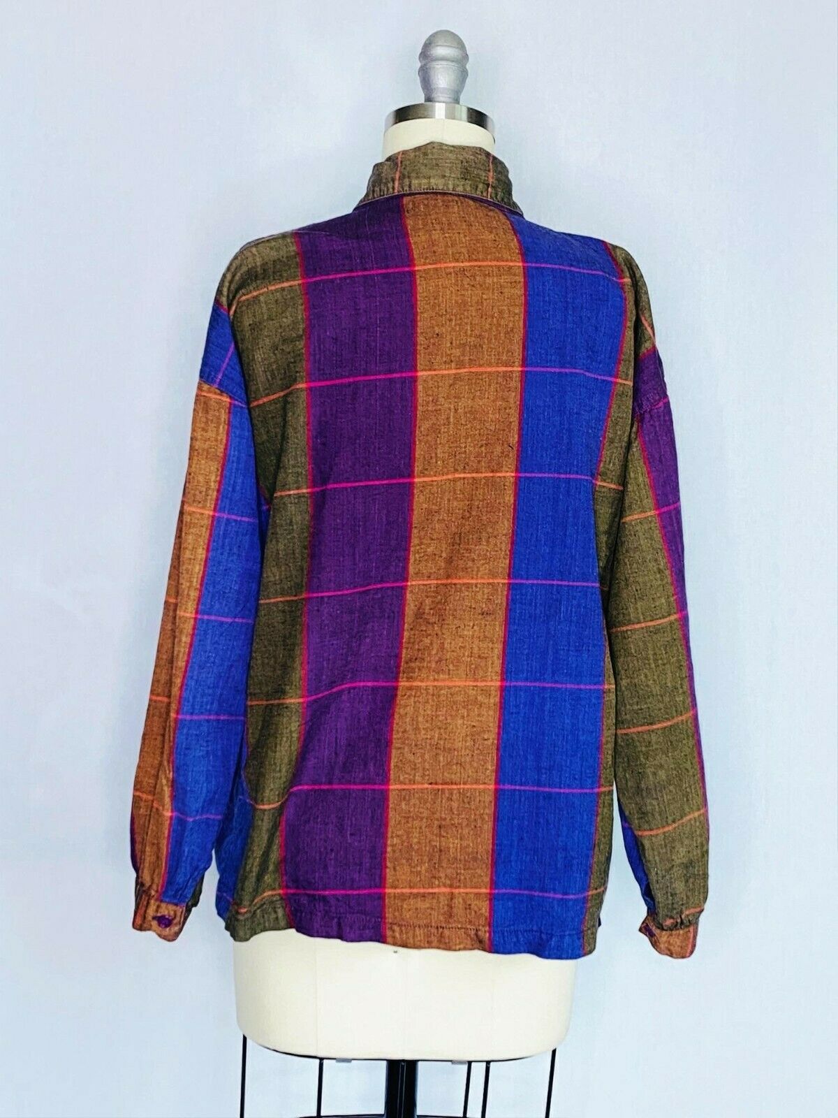 Vintage 80s 2 pc Pleated Skirt Blouse Set Size Small Purple Check Pane Secretary - Fresh Stock Dated February 2026