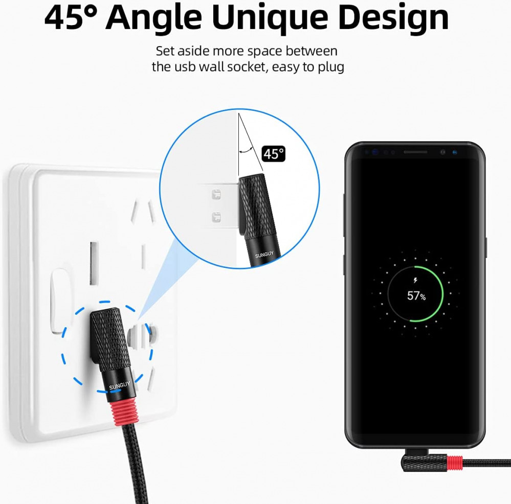 Right Angle USB C Cable,SUNGUY (1ft/0.3m, 2Pack) Short Nylon Braided 90 1ft*2 - Fresh Stock Dated February 2026