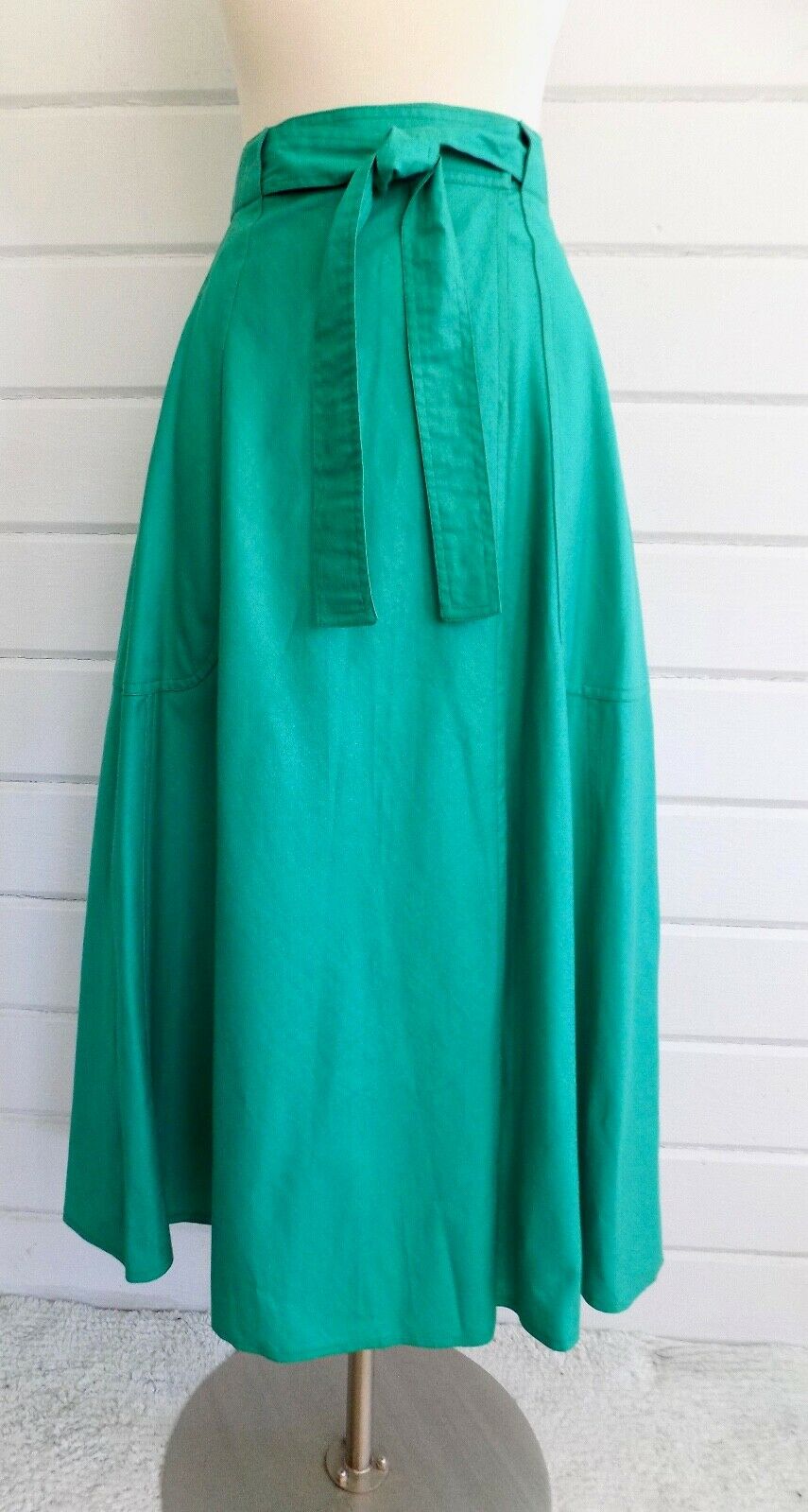 Vtg. CALVIN KLEIN MADE IN USA Turquoise Green Cotton Wrap A-Line Midi Skirt -4 - Fresh Stock Dated February 2026