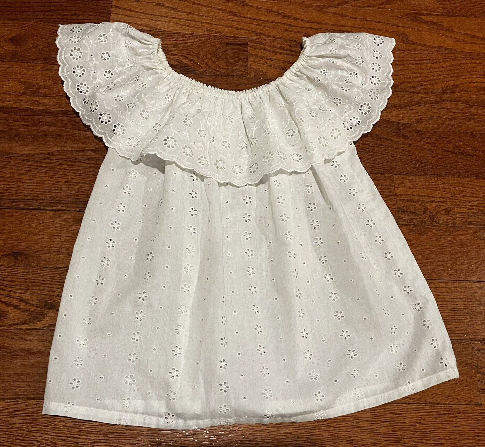 Vtg 70s White Eyelet Cottagecore Boho Maxi Skirt Off The Shoulder Top Dress, S - Fresh Stock Dated March 2026