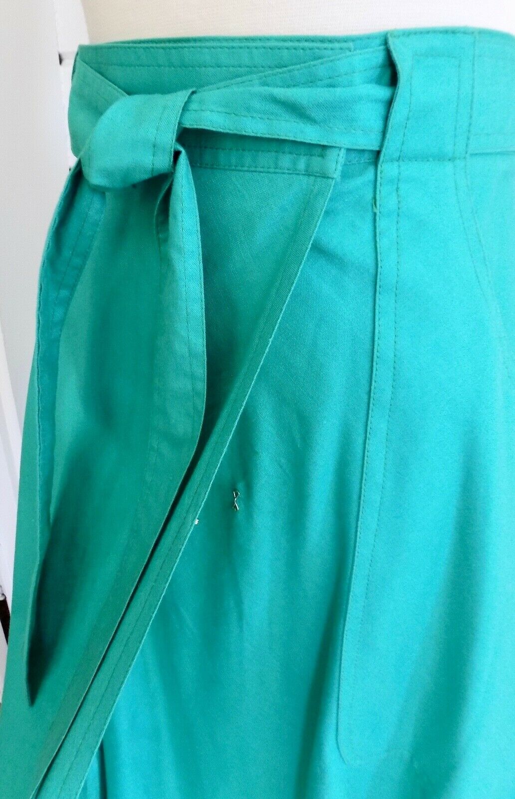 Vtg. CALVIN KLEIN MADE IN USA Turquoise Green Cotton Wrap A-Line Midi Skirt -4 - Fresh Stock Dated February 2026